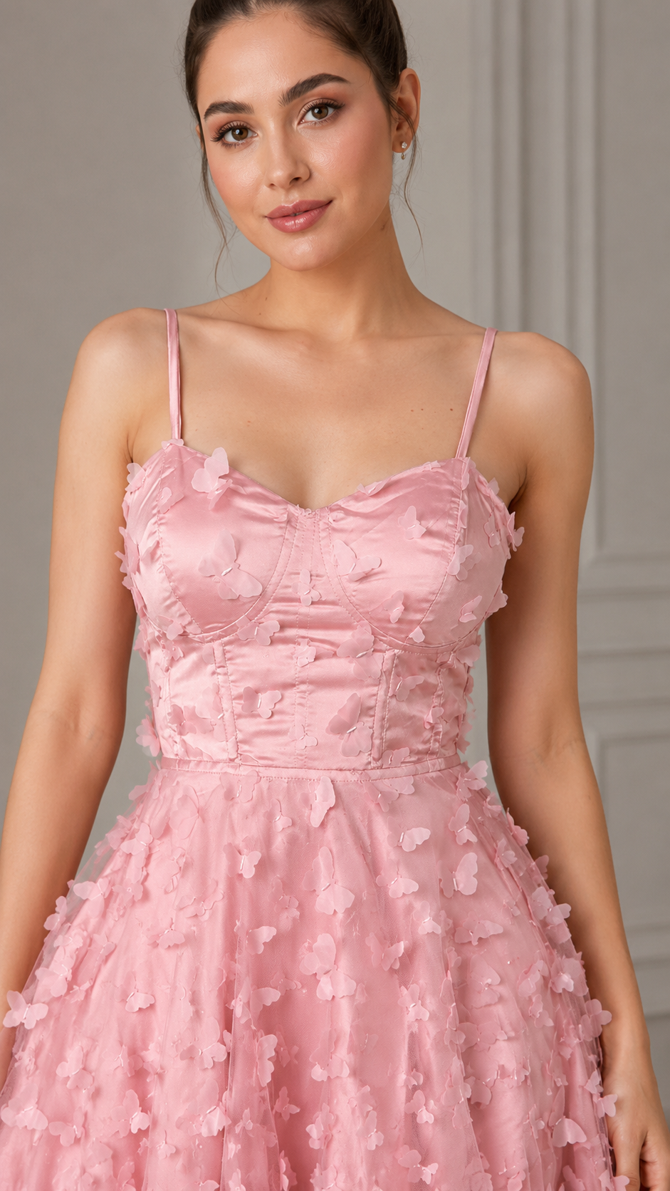 Close-up of blush pink bodice and floral texture