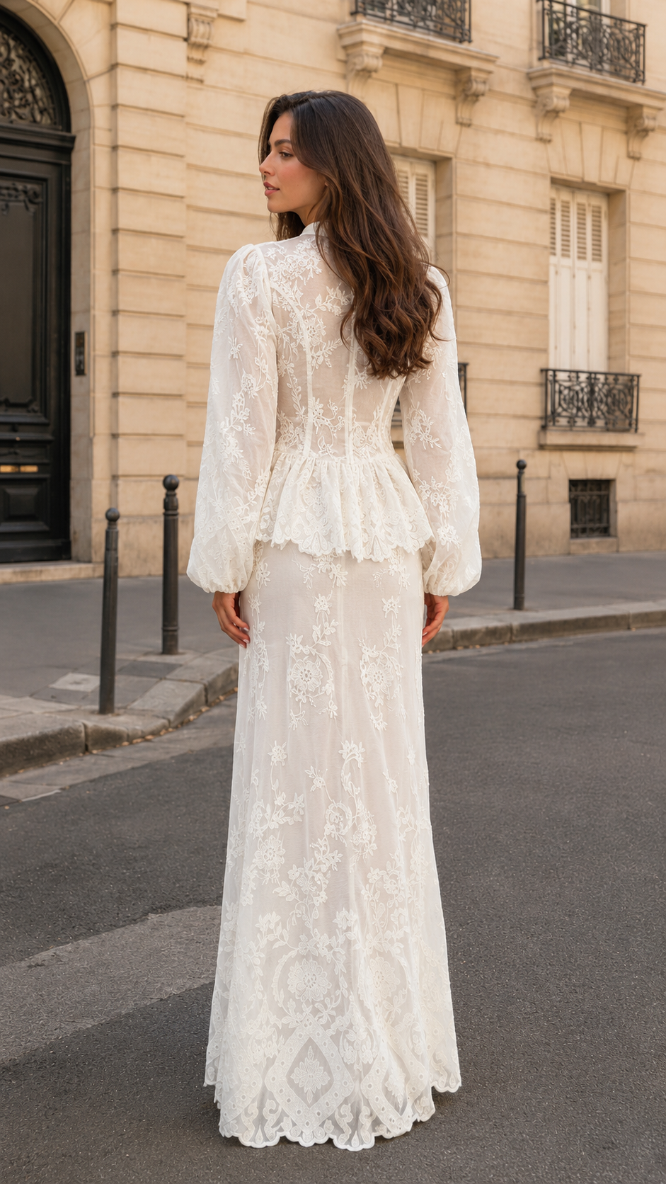 Embroidered Lace Button-Front Maxi Dress Set