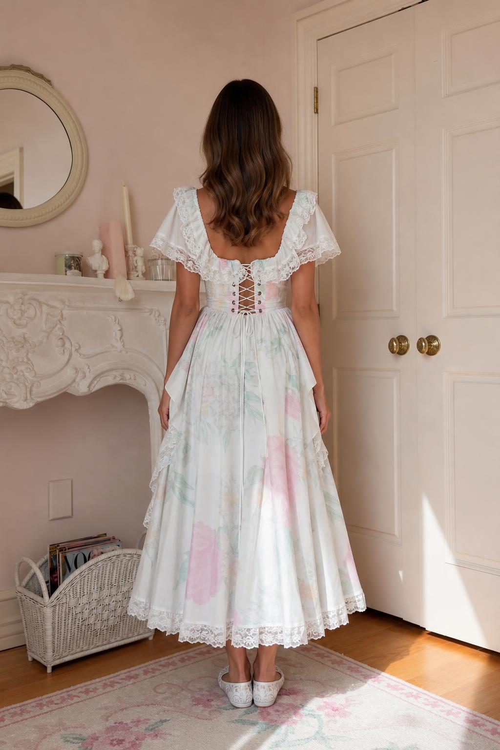 Back view showing lace-up corset detail