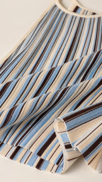Close-up detail of blue striped knit fabric texture