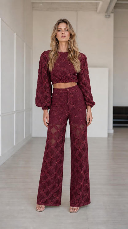Full front view in burgundy colorway