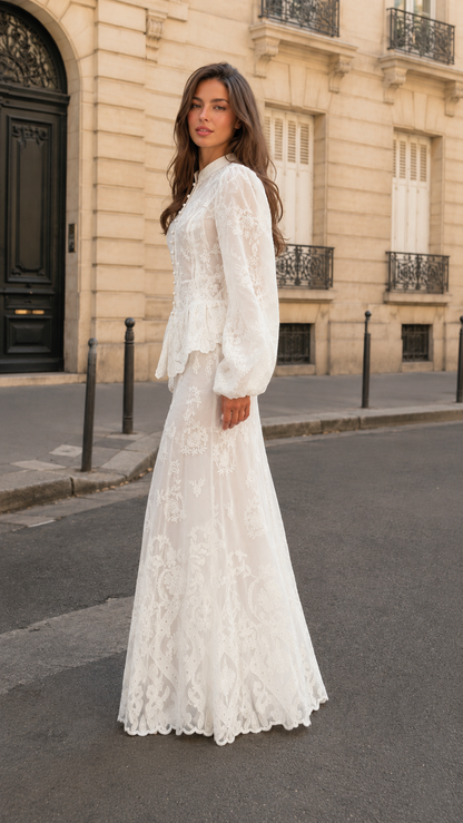 Embroidered Lace Button-Front Maxi Dress Set
