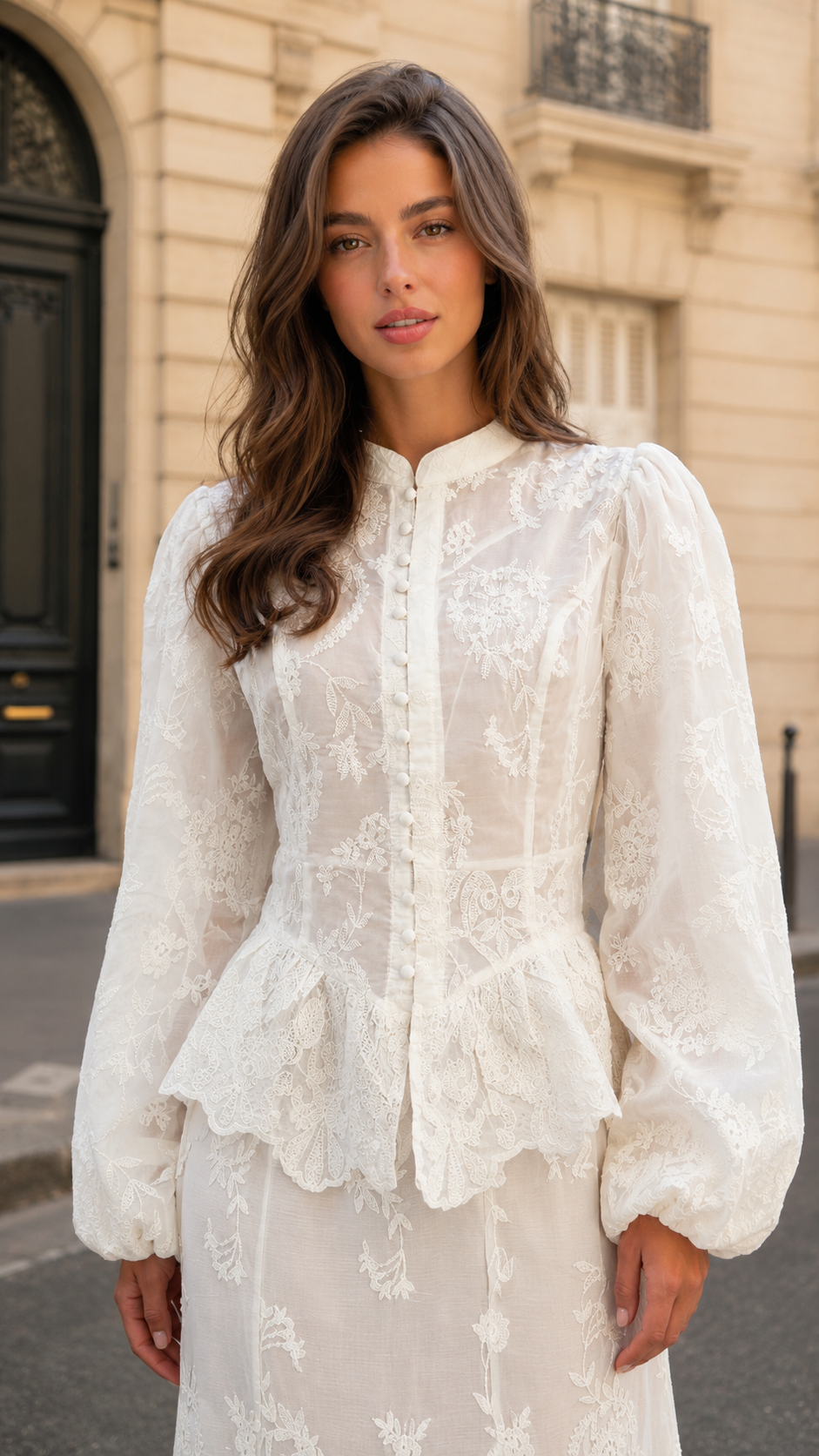 Embroidered Lace Button-Front Maxi Dress Set