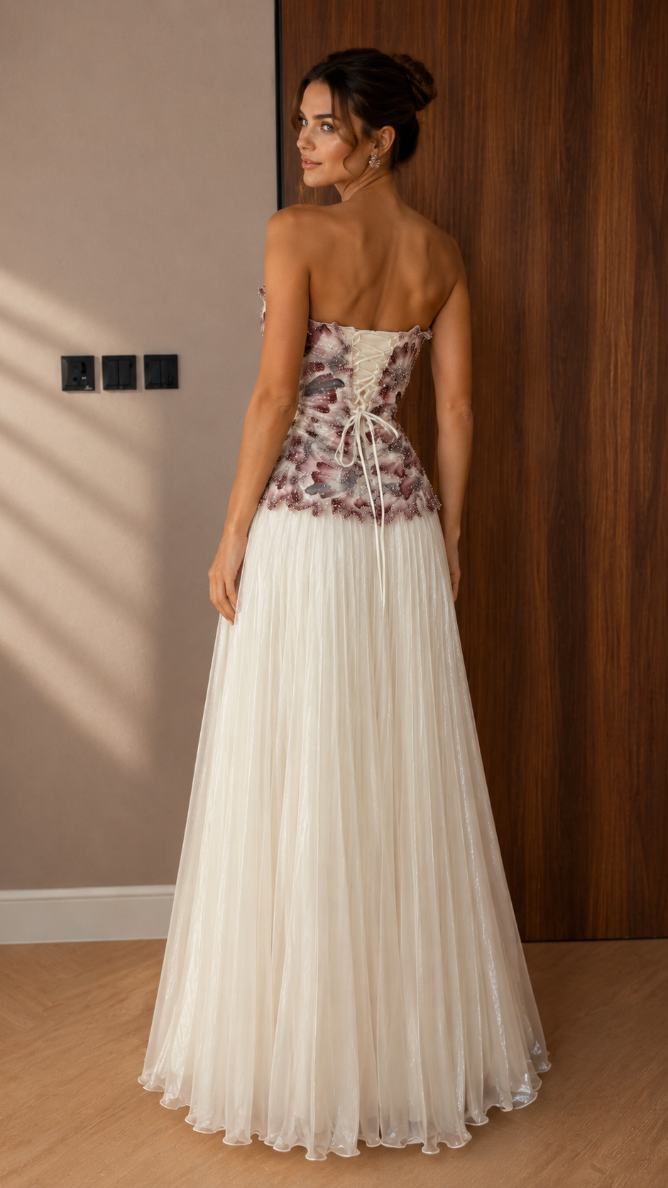 Strapless 3D Floral Appliqué Tulle Maxi Gown