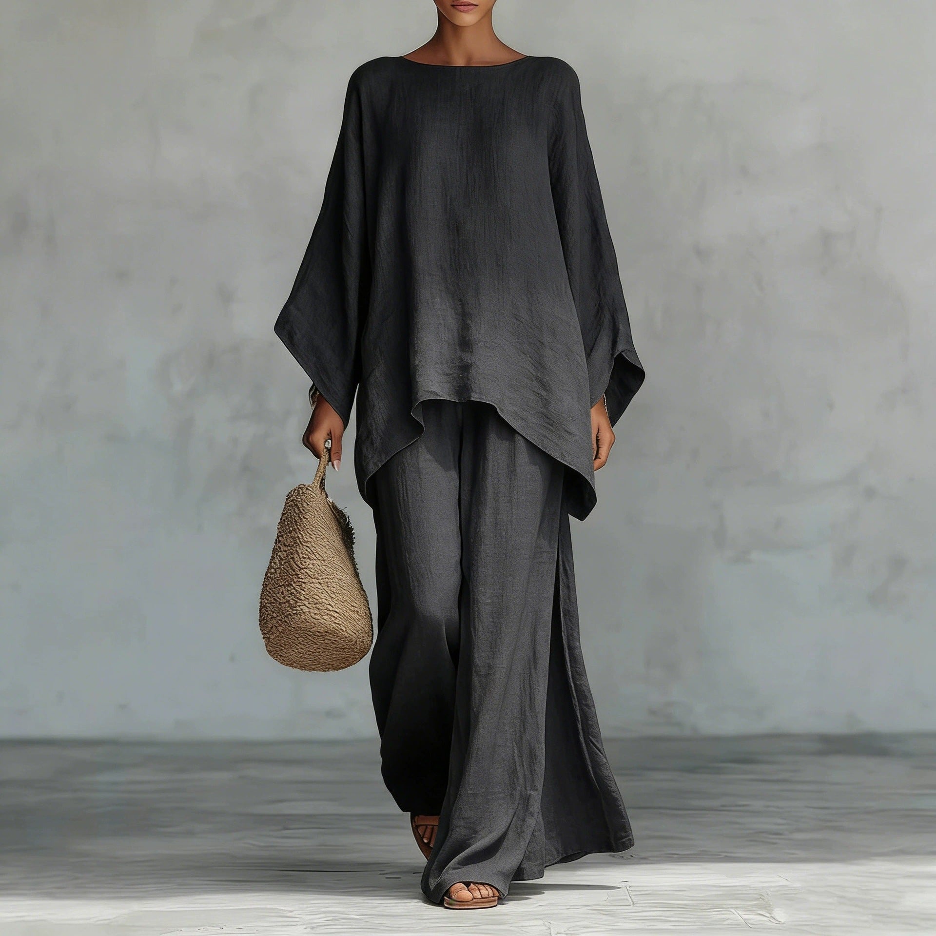 Relaxed Linen-Blend Two-Piece Wide Leg Set