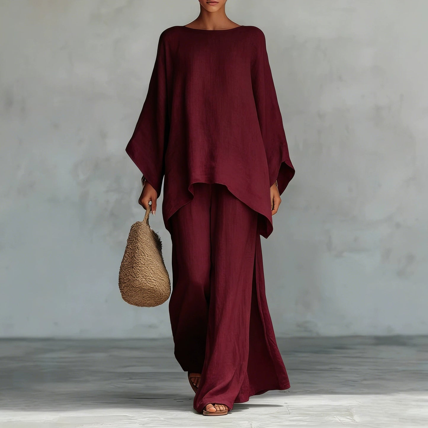 Relaxed Linen-Blend Two-Piece Wide Leg Set