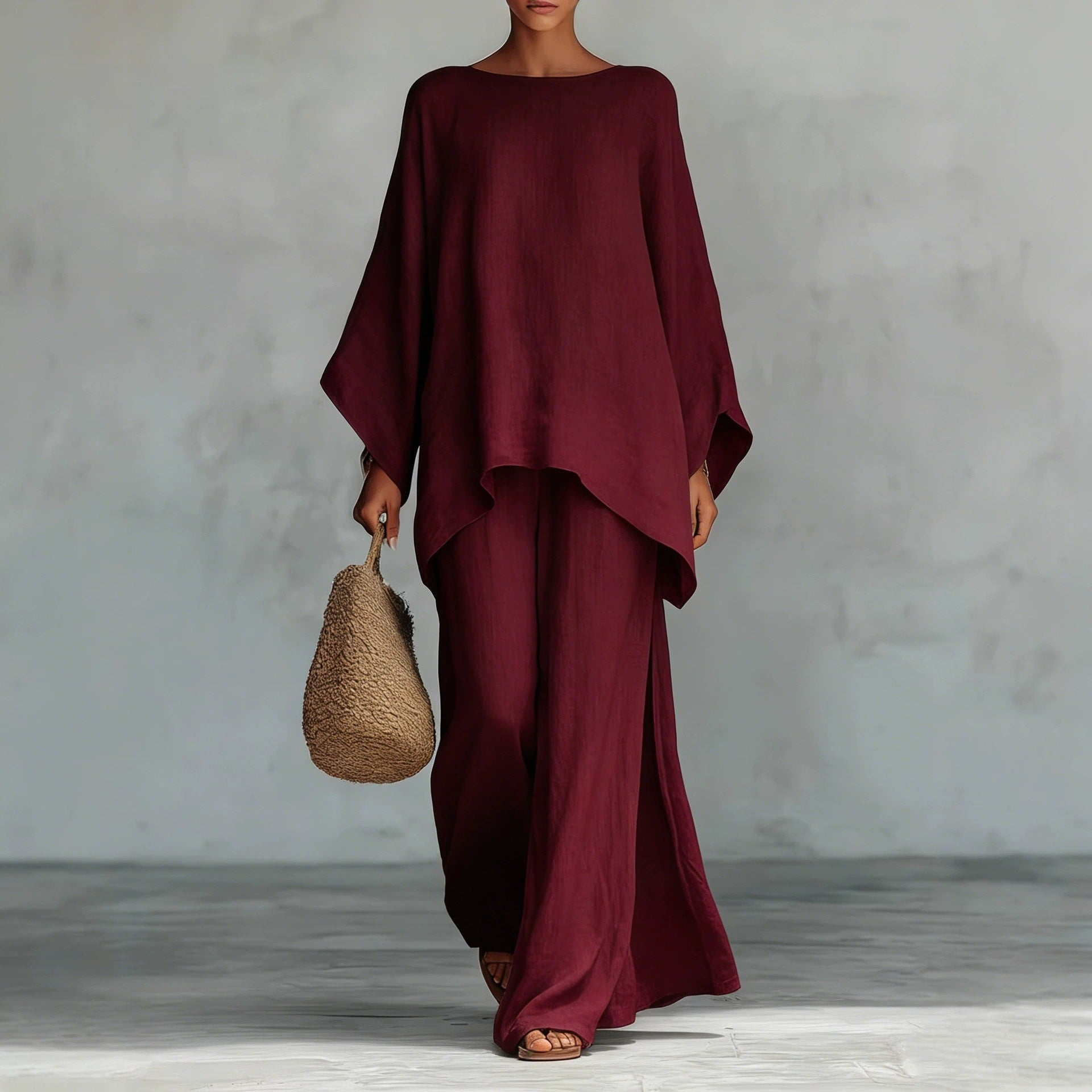 Relaxed Linen-Blend Two-Piece Wide Leg Set