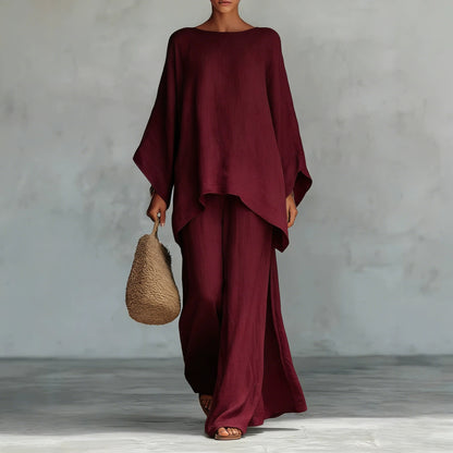 Relaxed Linen-Blend Two-Piece Wide Leg Set