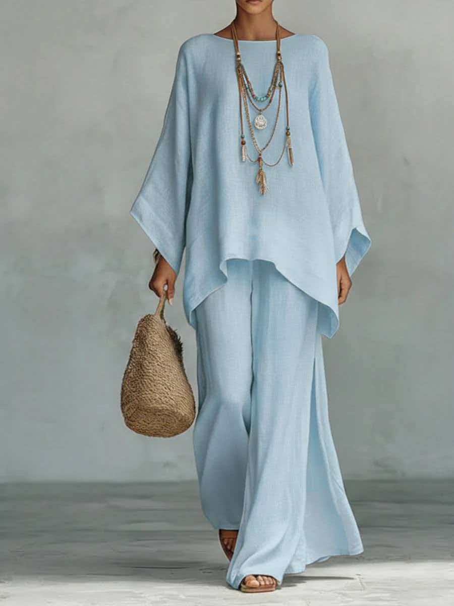 Relaxed Linen-Blend Two-Piece Wide Leg Set
