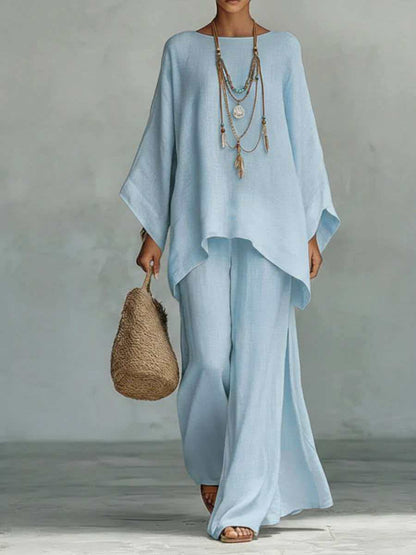 Relaxed Linen-Blend Two-Piece Wide Leg Set