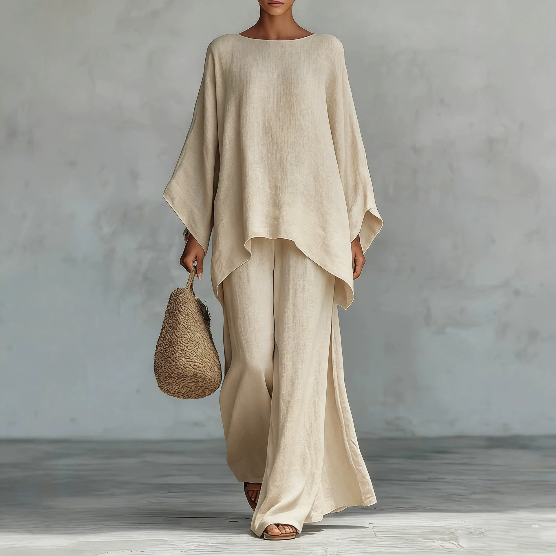 Relaxed Linen-Blend Two-Piece Wide Leg Set