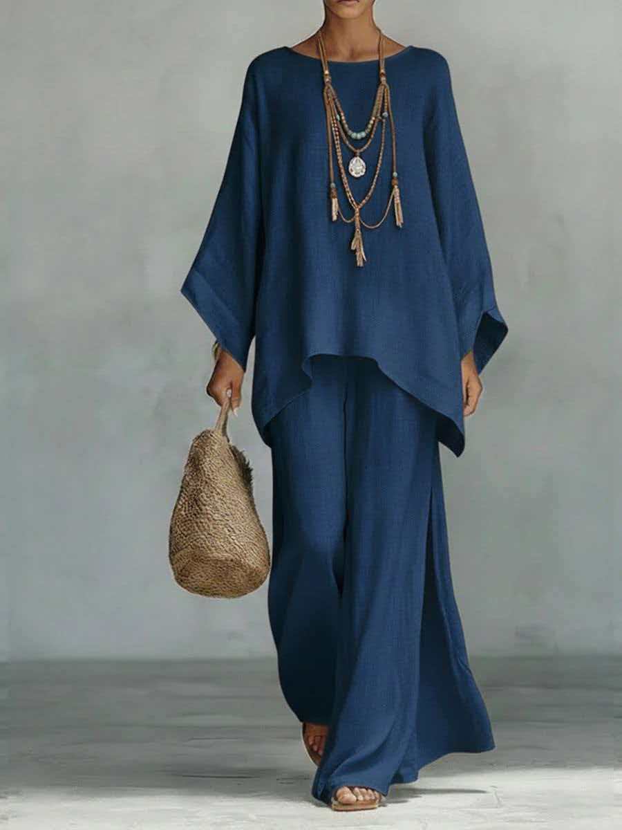 Relaxed Linen-Blend Two-Piece Wide Leg Set