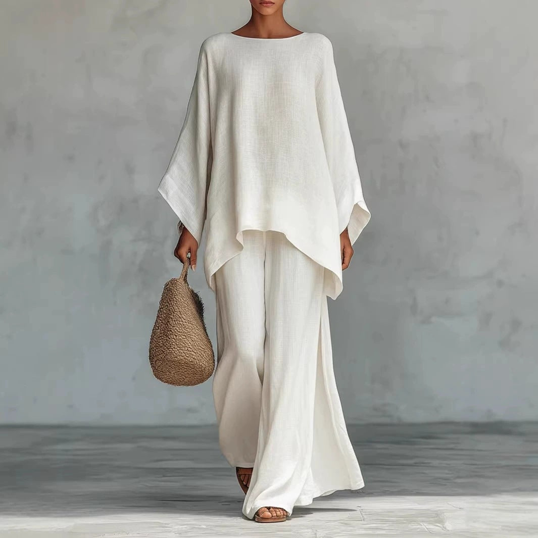 Relaxed Linen-Blend Two-Piece Wide Leg Set